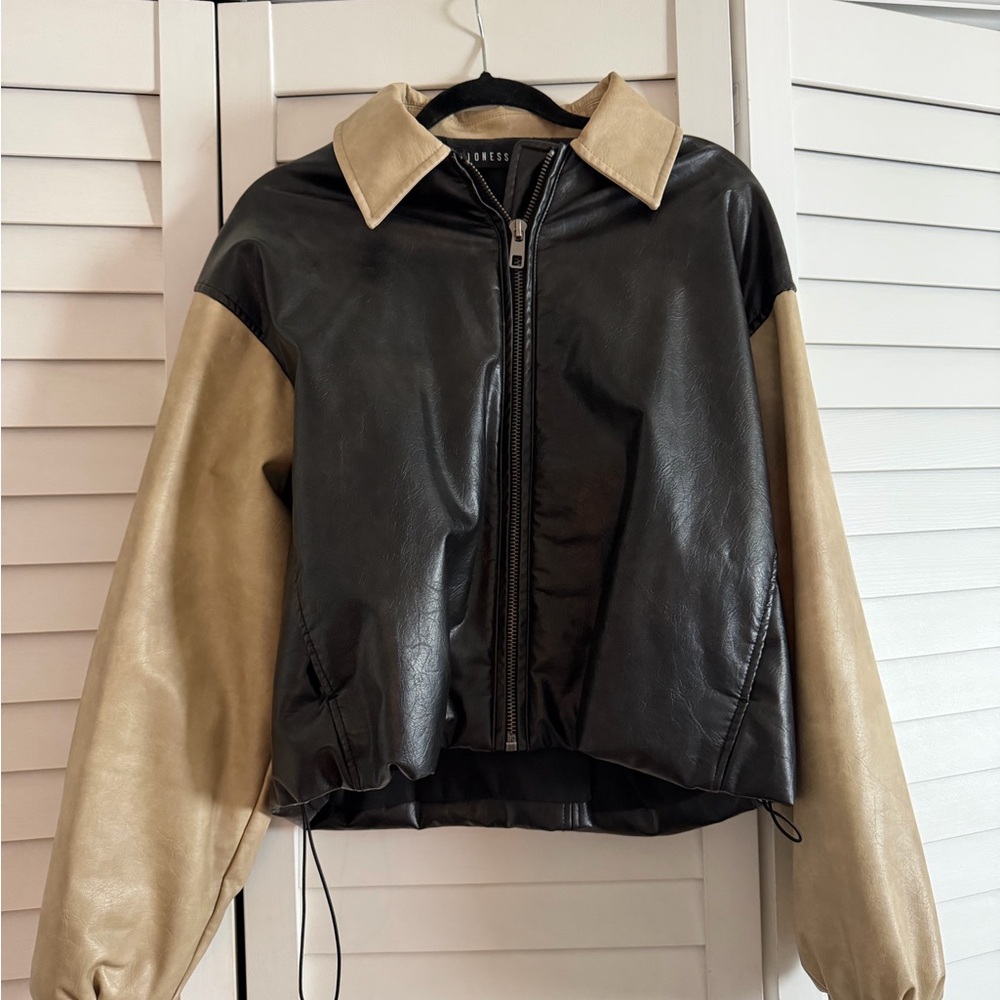 Lioness Black & Tan Faux Leather Colorblock Jacket
